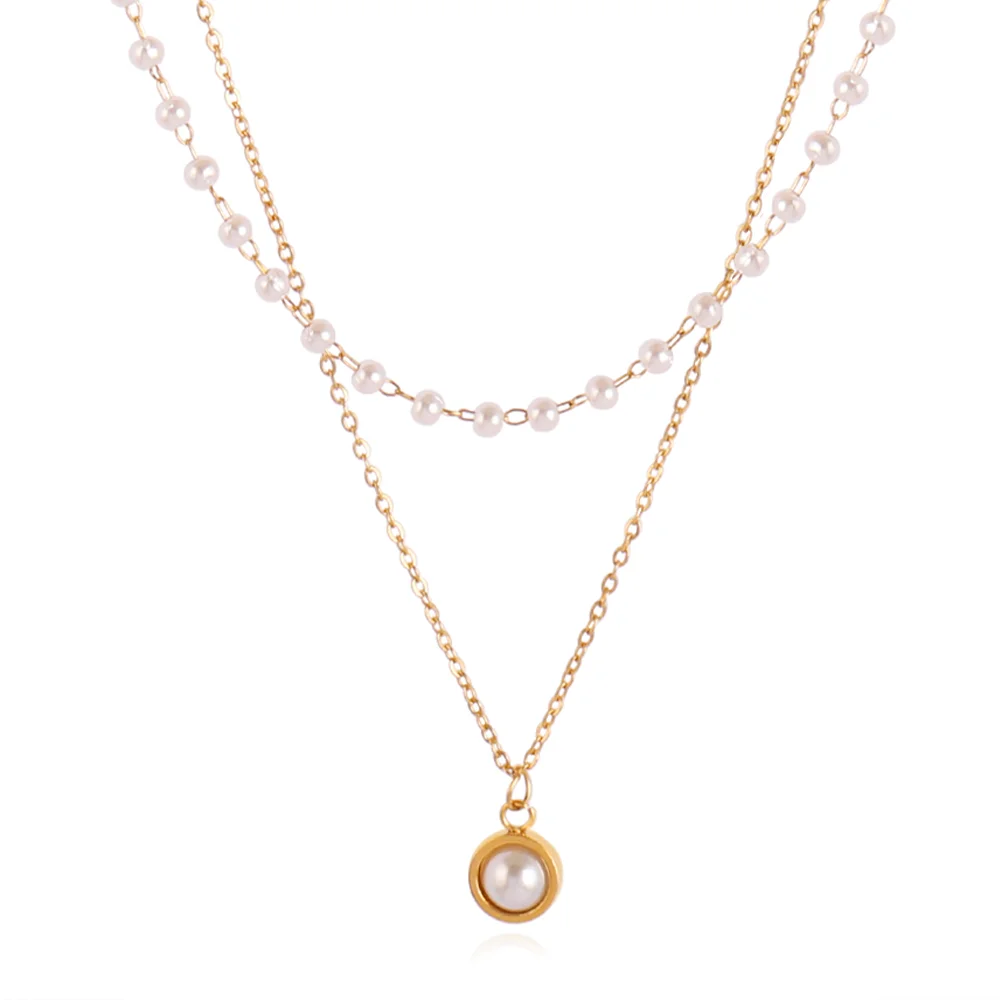 Ожерелье из нержавеющей стали для женщин Шейная цепочка с бусинами жемчужное