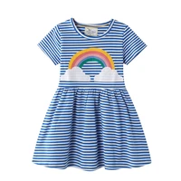 2022 kids small girls summer princess short sleeve cotton blue striped costume korean style casual dresses girls from 2 to 7y