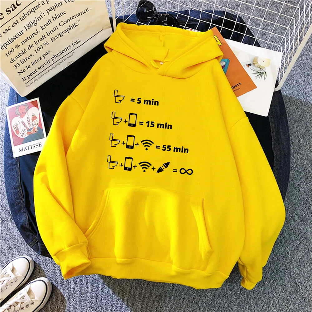 Toilet phone sign Prints man Hoodies Comfortable Fleece Warm Pocket Sweatshirts Casual Loose Pullovers men Female Sportswear