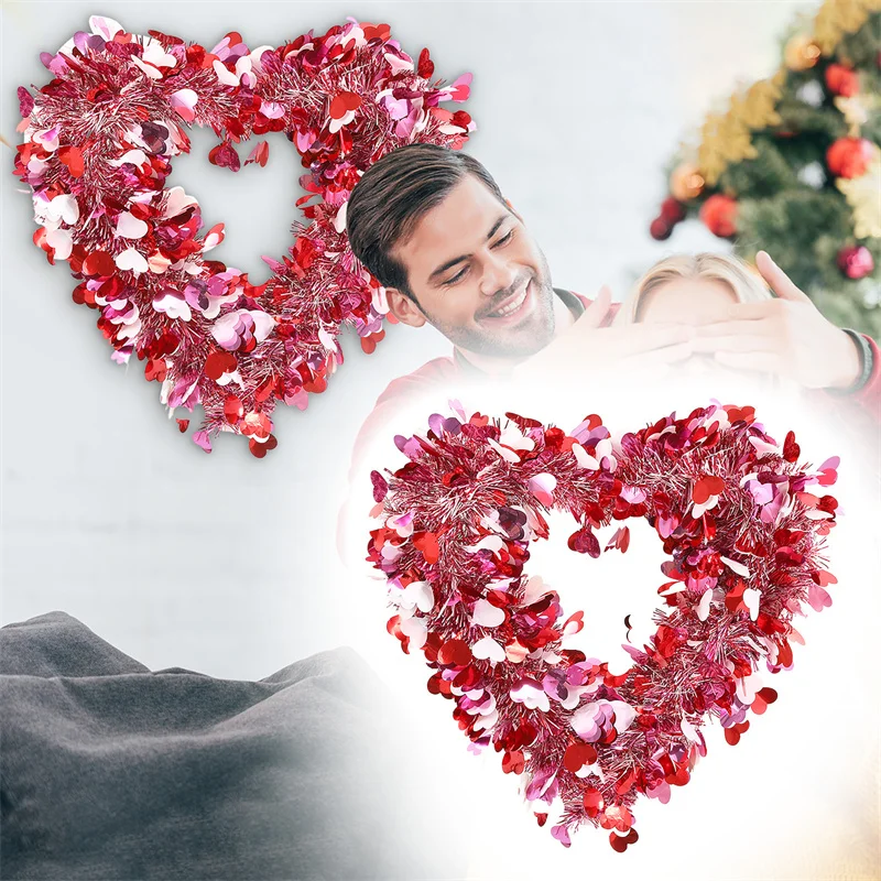 Венки в форме сердца на День святого Валентина красные розовые мишуры венки с