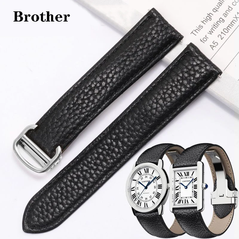 Genuine Leather Watch Accessories Strap for Cartier Tank London Solo Soft Comfortable Lychee Pattern Female Watchbands 20mm 22mm