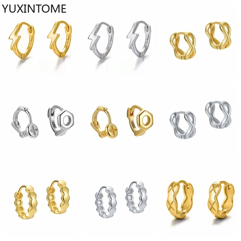 

925 Sterling Silver Needle Minimalist Screw 24K Gold Earrings 8/10/11mm Fashion Small Hoop Earrings for Women Party Jewelry Gift