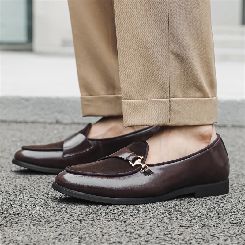 Туфли мужские кожаные без застежки брендовые удобные лоферы мягкая обувь для