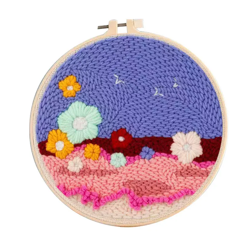 

Women Colorful Bloomy Flower Sea DIY Punch Needle Kit Embroidery Handmade Wool Yarn Artwork For Mom Mother Day Gift 2023