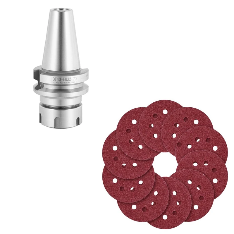 

1X BT40 ER32 70 Spring Collet Chuck CNC Toolholder Milling Lathe Cutter & 70X 5Inch 8-Hole Hook And Loop Sanding Discs