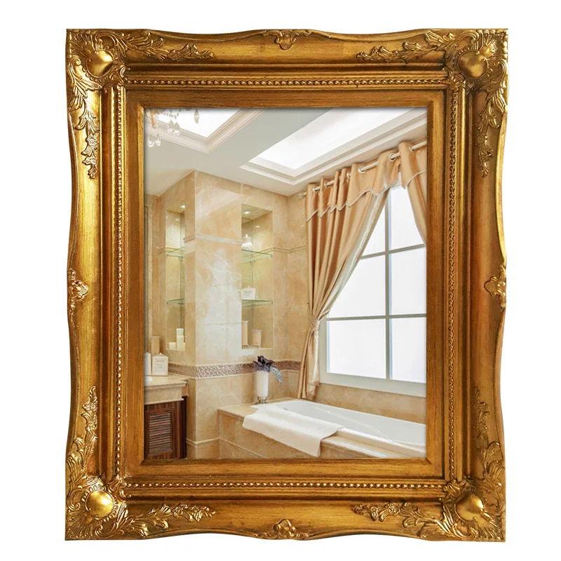 

European Style Retro Bathroom Decorative Mirror Frame Dressing Mirror Fireplace Porch Hanging Mirror Oil Painting Wood Frame