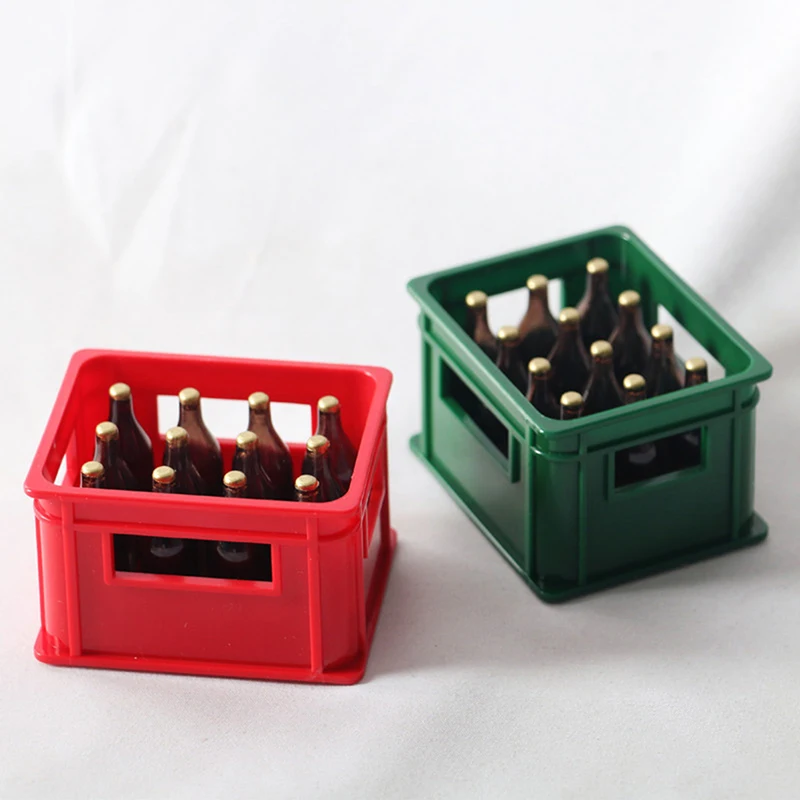 

Beer Wooden Frame Storage Basket Model Optional With 12 Bottles Simulation Drink Model Doll House Decoration