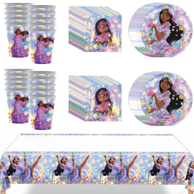 

61pcs/lot Encanto Theme Tablecloth Plates Cups Kids Girls Favors Birthday Party Napkins Baby Shower Decoration Supplies