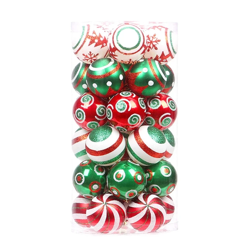 

30Pcs/Set 60mm Christmas Tree Pendants Contrast Color Theme Painting Glittering Shatterproof Ball Baubles Ornament Decor