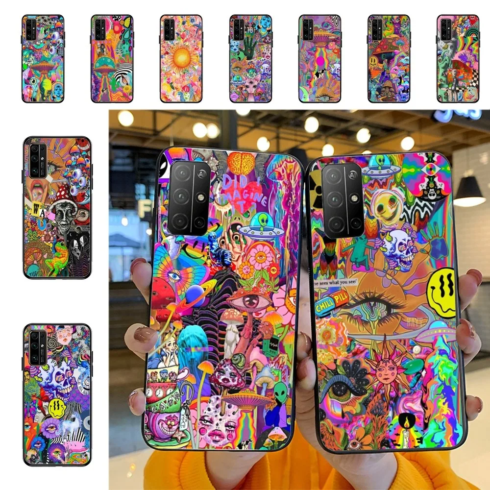 Cool Cartoon Graffiti Colored Laser Print Phone Case For Huawei Honor 10 lite 9 20 7A 9X 30 60 70 pro plus Soft Silicone Cover