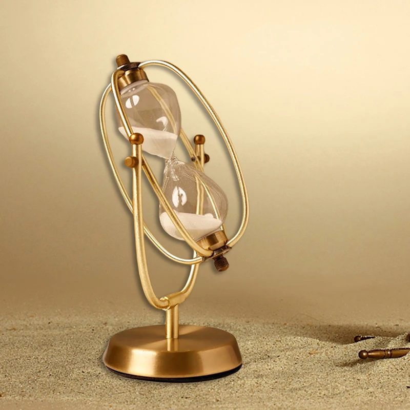 

Creative Vintage Brass Metal Rotating Hourglass Sand Timer Unique Glass Sand Clock for Gifts Wedding Home Desk Office Decor