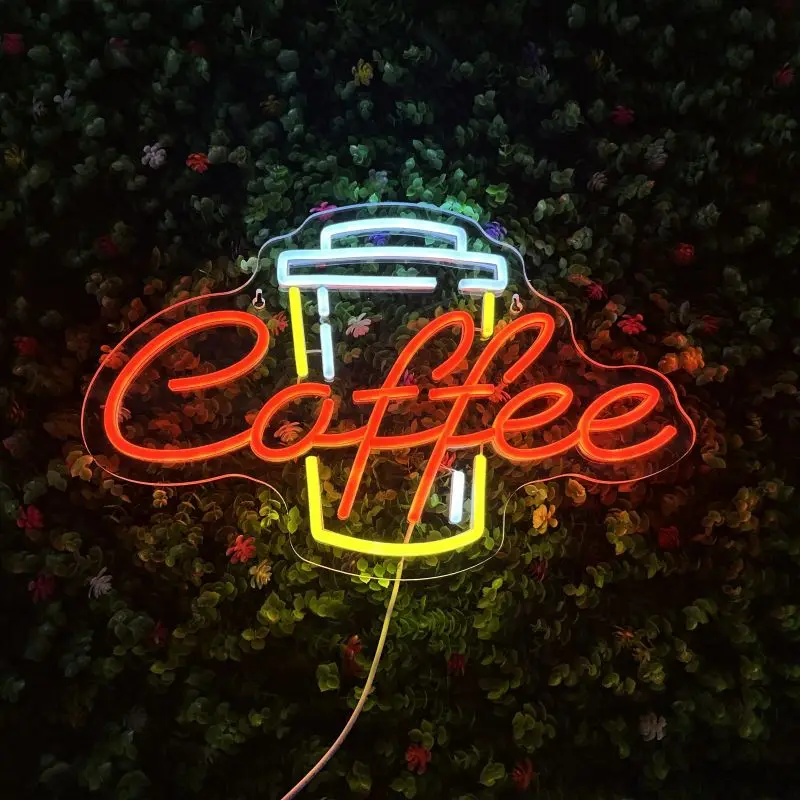 Неоновое дизайнерское украшение для кофе 5 В (45x30 см) настенное ресторана логотип