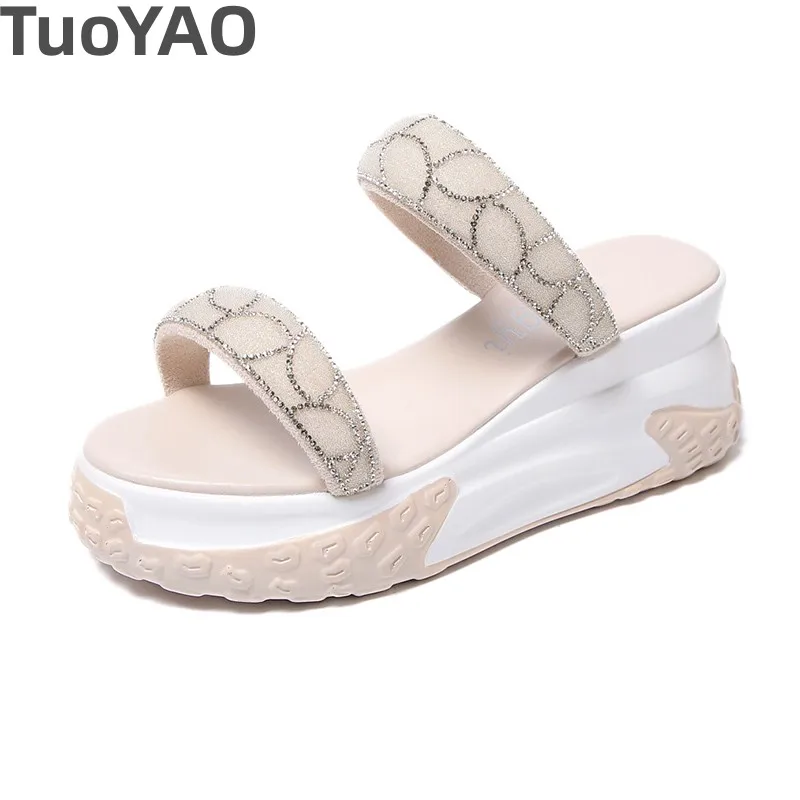 

Summer Chunky Sandals NEW Women's Thick Bottom Wedge Heels Slides 7CM High Heels Platform Leather Casual Beach Flip Flops Woman