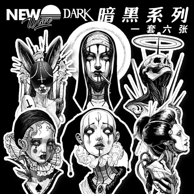 6/pcs Dark Black Gothic Terrorist Graffiti Waterproof Tattoo Stickers for Woman Man Body Arm Thigh Temporary Tattoos Party