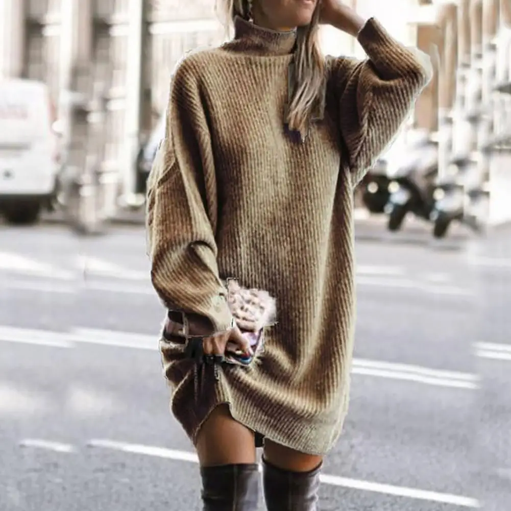 

Women Turtleneck Oversized Knitted Dress Autumn Solid Long Sleeve Casual Elegant Mini Sweater Dress Winter Clothes