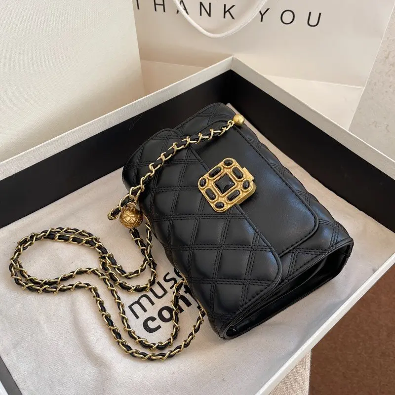 

Square Flip Bag 2021 New High Quality Womens PU Leather Stone Chain Lock Shoulder Crossbody Bag
