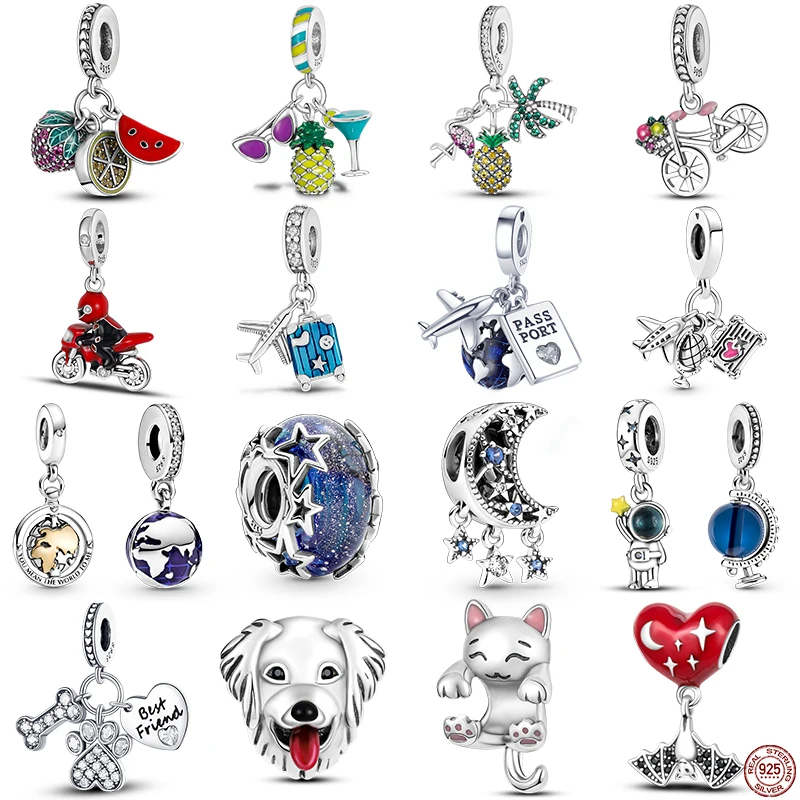 

Genuine 925 Sterling Silver Strawberry Watermelon Lemon Dangle Charms Beads fit Original Pandora Bracelet Pendant Jewelry Gift