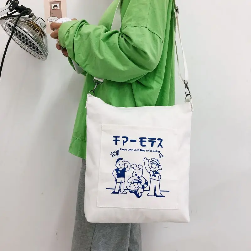 

Ladies Tote Shoulder Bag Canvas Shopping Bag Cartoon Cross-body Shoulder Bag Big Capacity Student Textbook Bags Messenger Bag