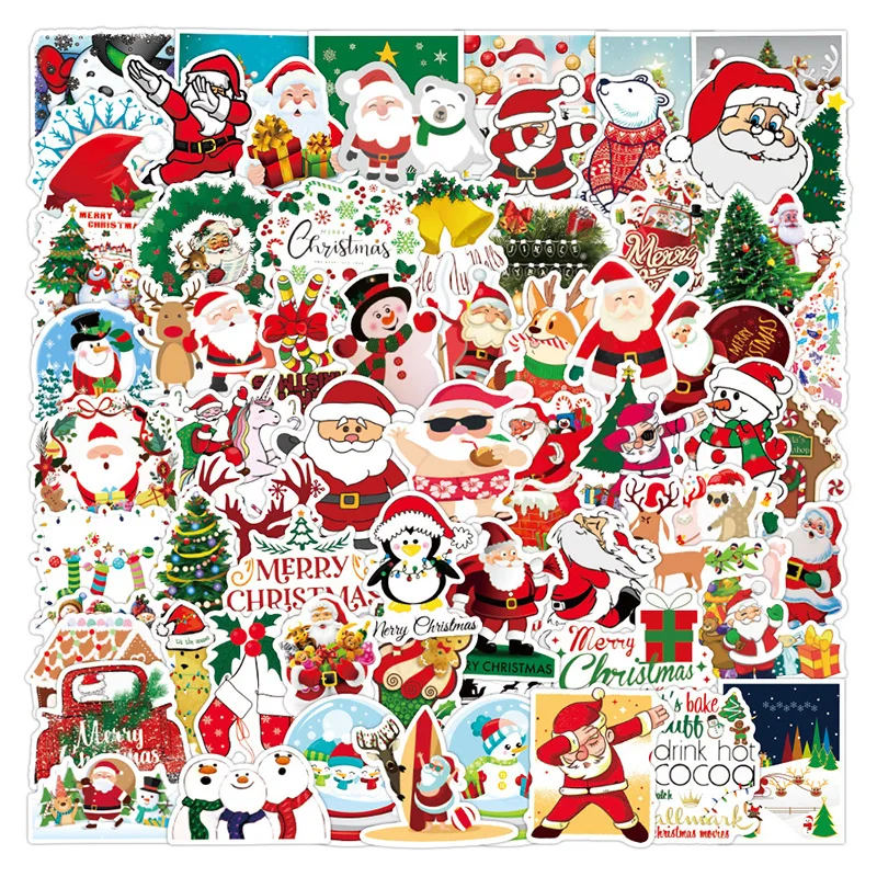 100Sheets New Christmas Holiday Decorations Santa Claus Graffiti Suitcase Notebook Waterproof Stickers Children's Gift Toys