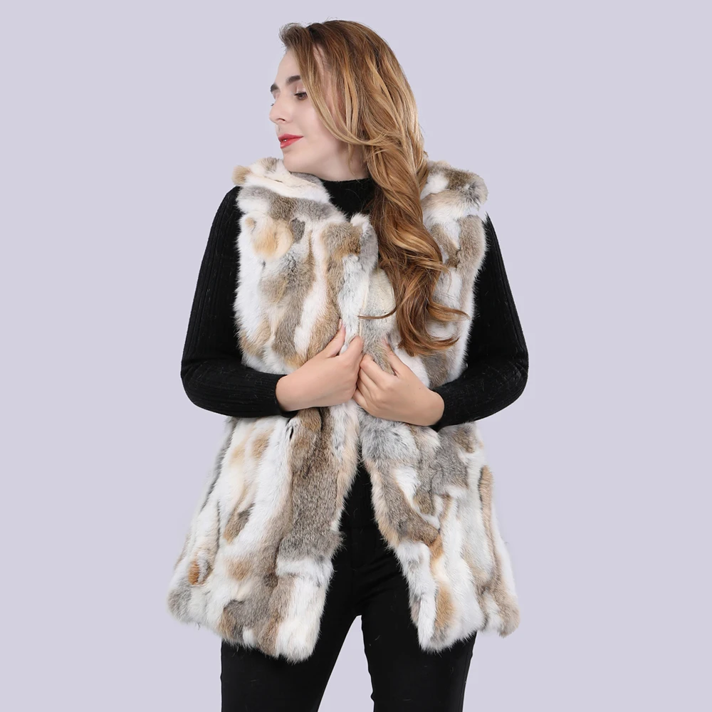 Женский Теплый жилет из натурального кроличьего меха 100% натуральный меховой