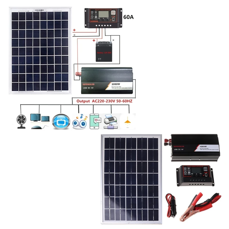 

Система питания солнечной панели 18 в 20 Вт + цифровой контроллер 12 В/24 В + комплект инвертора 1000 Вт для дома и улицы