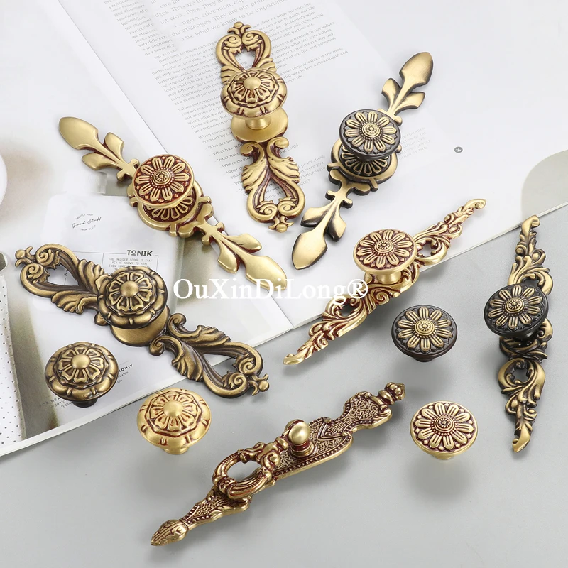

European 4PCS Pure Brass Furniture Handles Drawer Pulls Rings Cupboard Wardrobe Kitchen Dresser Shoe TV Wine Cabinet Pulls Knobs