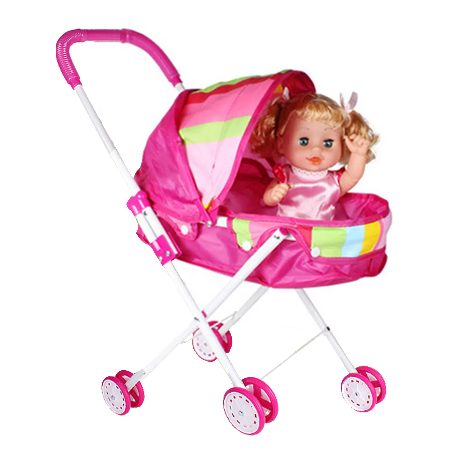 

Kids Doll Stroller Foldable Babies Doll Stroller Babies Stroller For Dolls With An Adjustable Canopy And Double Wheel