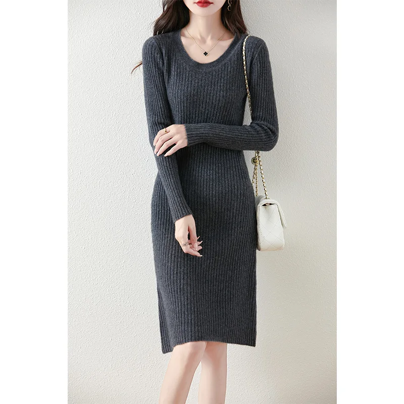 Вязаные женские платья из 100% шерсти осень/зима 2023 новое модное теплое платье