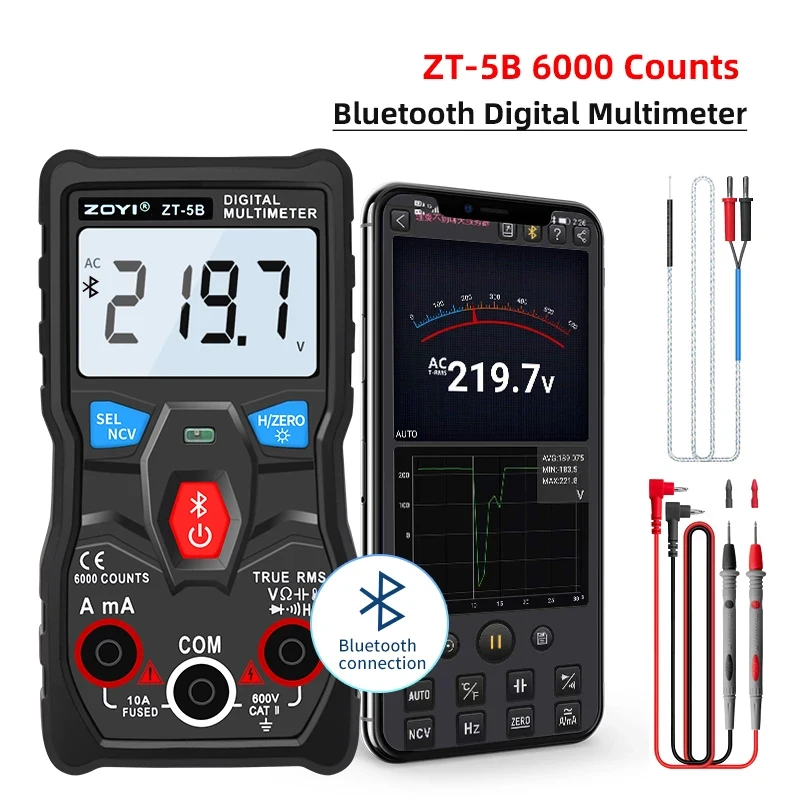 Digital Multimeter ZT-5B Professional Tester AutoRange AC/DC Voltmeter Ammeter Mini Electrician meter Bluetooth connect APP