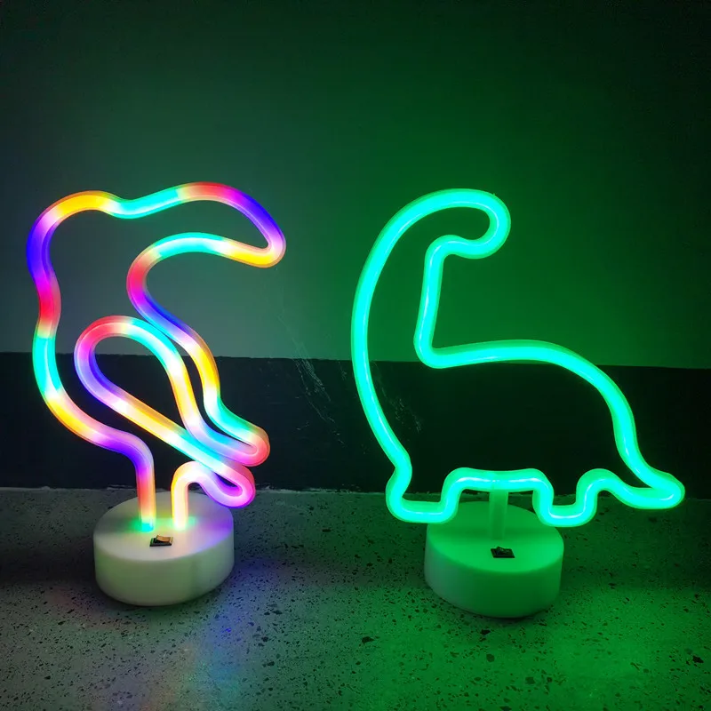 

LED Parrot Dinosaur Model Neon Light Shape Lantern With Base Battery USB Dual-Use Christmas Decoration Gift
