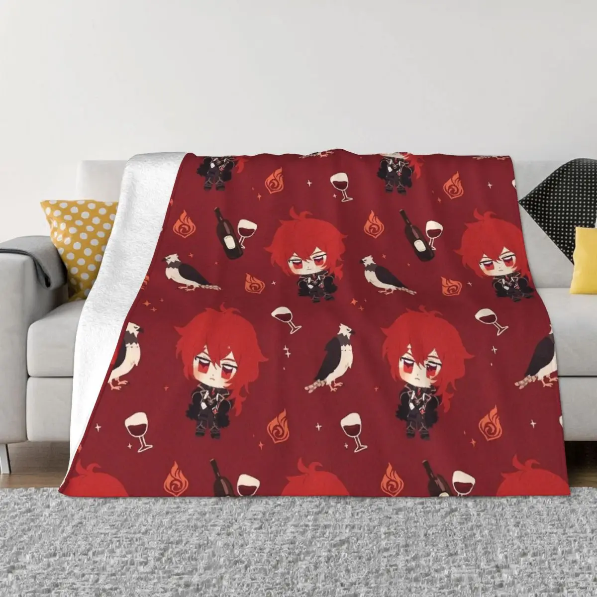 

Diluc Genshin Impact Blankets Flannel Spring/Autumn Game Breathable Super Warm Throw Blanket for Sofa Travel Rug Piece