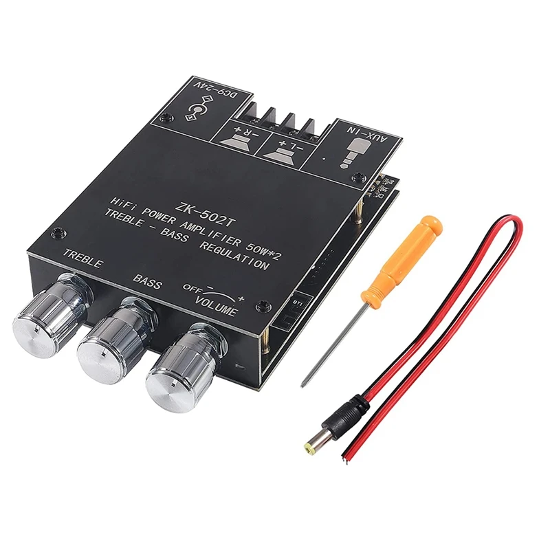 

Audio Amplifier Board ZK-502T Bluetooth 5.0 50W+50W 2.0 Channel AUX BT Stereo Amp Module DC12-24V