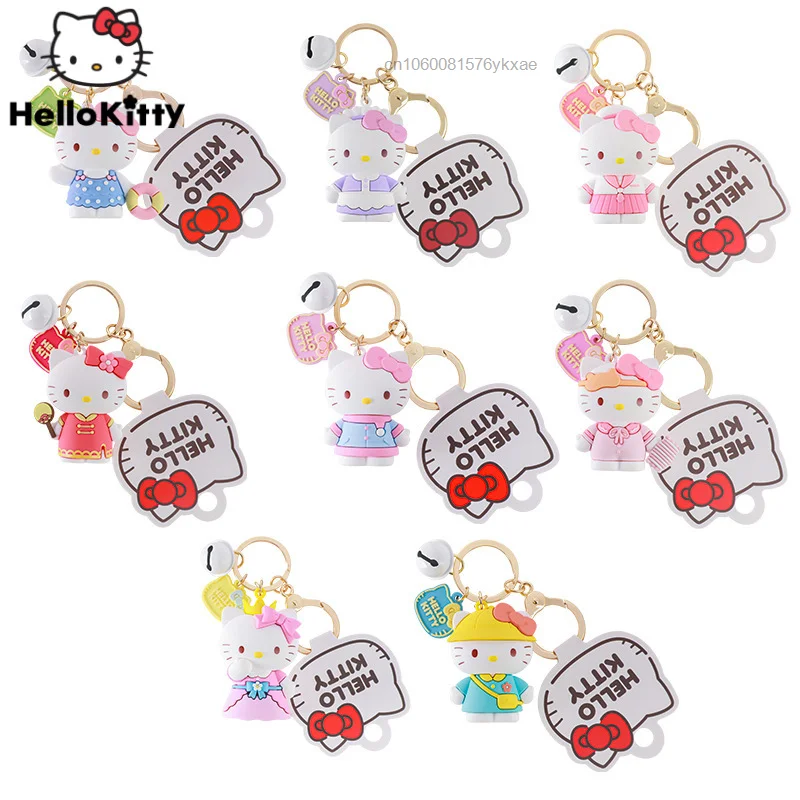 

Kawaii Sanrio Hello Kitty Keychain School Bag Backpack Cartoon Figure Doll Pendant Car Keyring Anime Toys For Girl Women Gifts