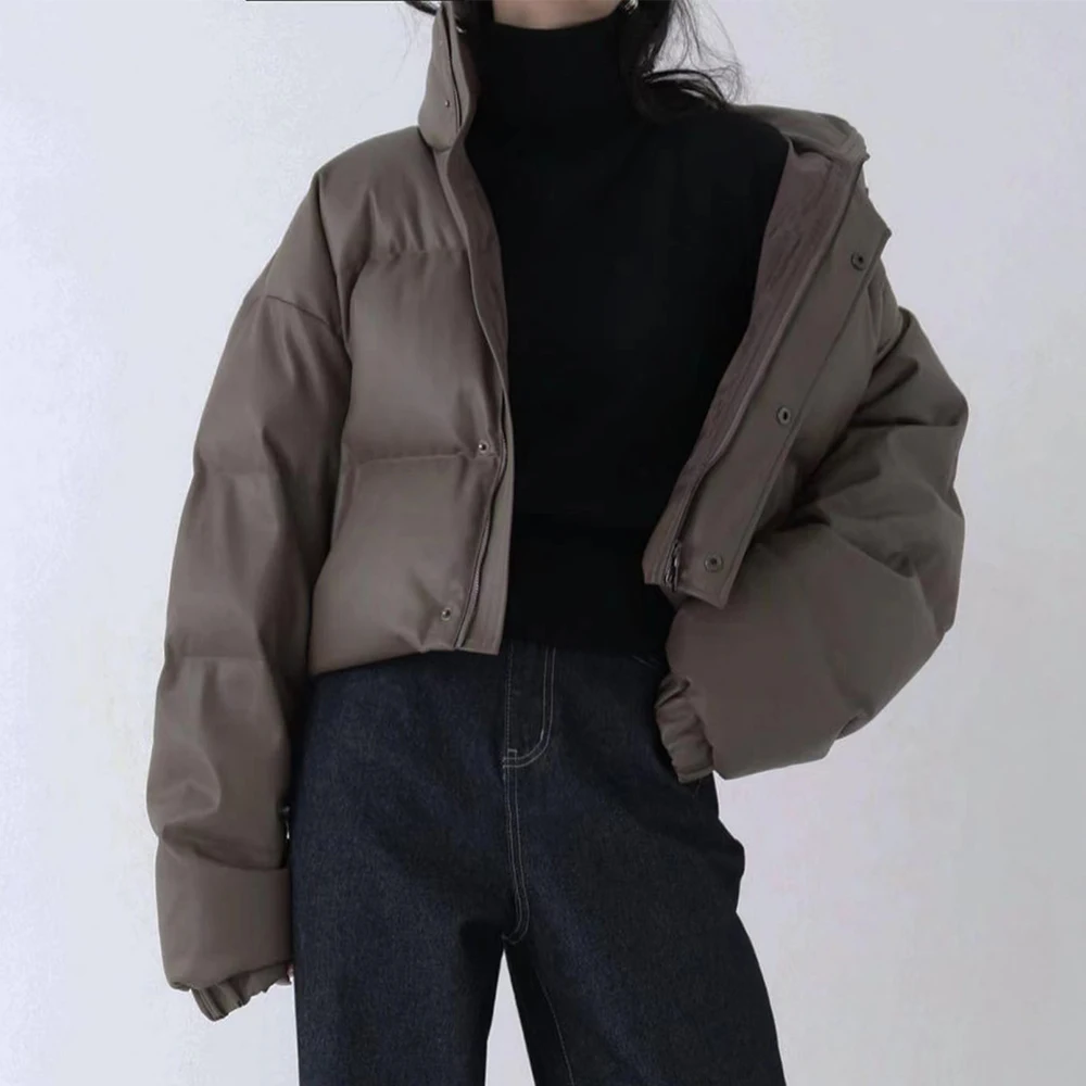 Винтажные женские кожаные пальто из искусственной кожи, пуховые парки, женские повседневные толстые теплые осенне-зимние свободные куртки, пальто PA17, 2022