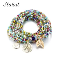 boho life of tree leave multi layered bracelets for women bohemian crystal seed beads bracelets african jewelry y2k accessories