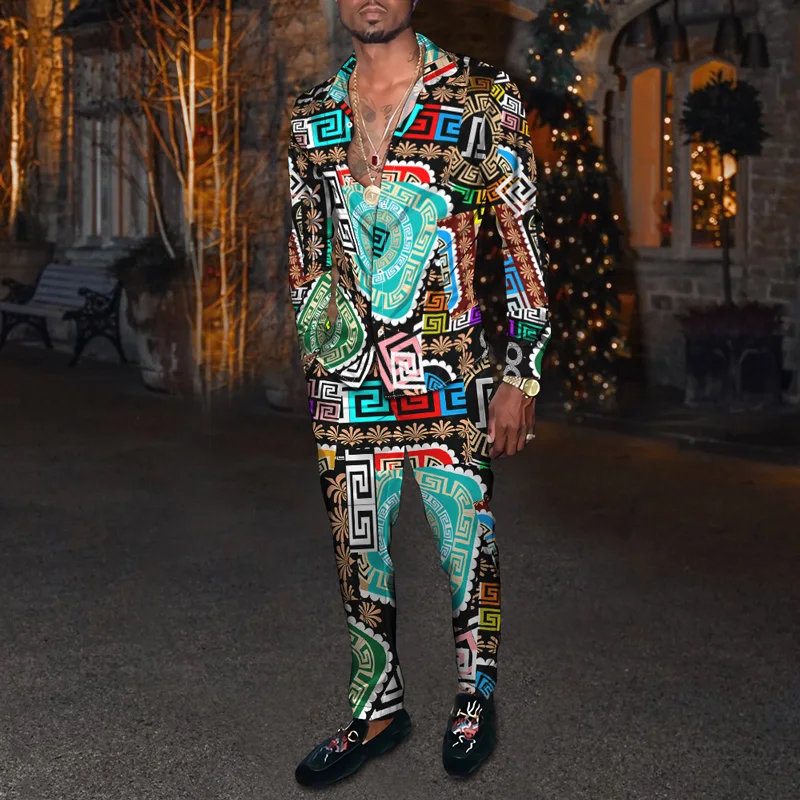 New Spring Autumn Men's Latest Leopard 3D Print Long Sleeve Shirt with Casual Pants 2 Piece Combination Suit Party Everyday Wear