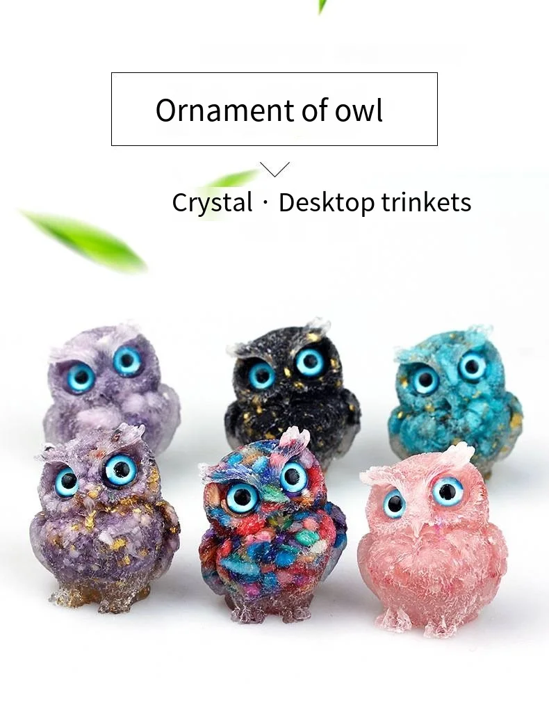

Figurines Miniatures Natural Crystal Gravel Drops of Glue Owl Ornament Tabletop Furnishing Table Furnishing Home Furnishing Gift