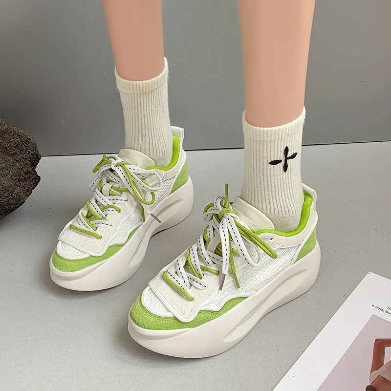 

Women's Vulcanize Shoes Tenis Fashion White Leather Ladies Platform Sneakers Comfortable Heel Ladies Sneakers Zapatos De Mujer