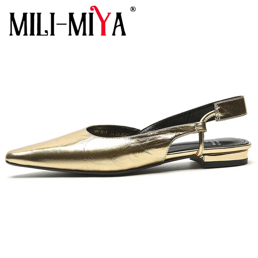 Фото Женские туфли MILI-MIYA из коровьей кожи, с острым носком, на ремешке, однотонные, без застежки, большие размеры 34-40, повседневный стиль, ручная работа, для женщин. №1