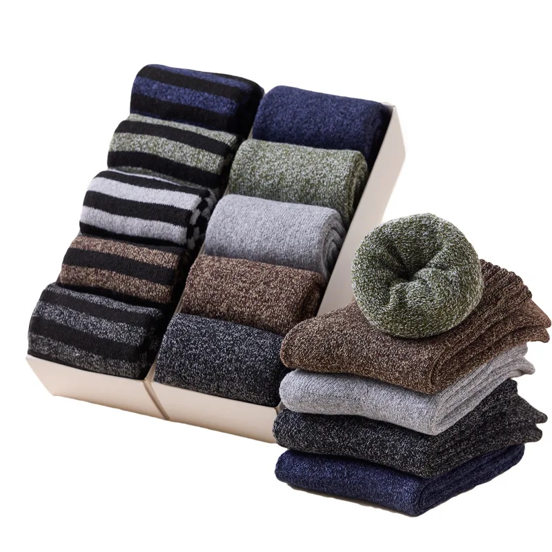 

1Pair Mens Winter Warm Socks Crew Cotton Medium Stockings Thermal Floor Socks Parallel Stripe Solid Towel Socks Home Sleep Sock