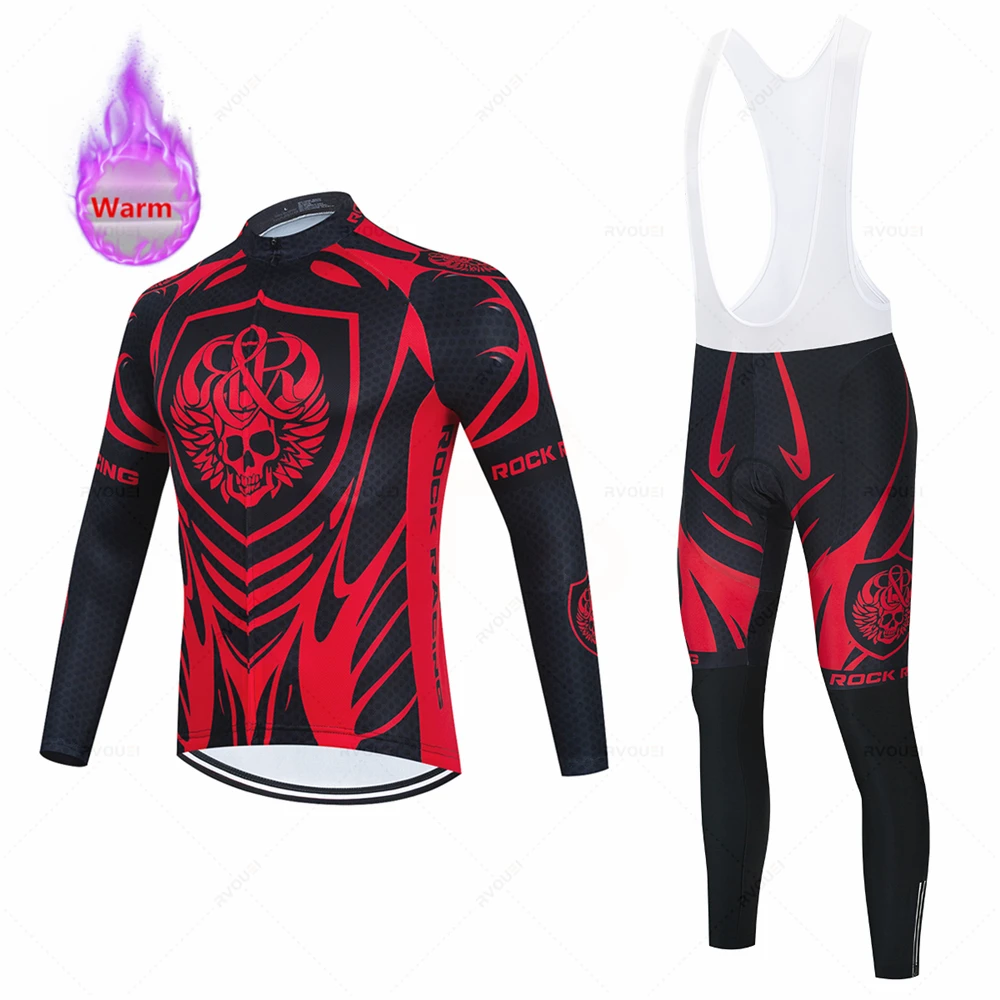 

Мужской комплект одежды для велоспорта Rock Racing, комплект из Джерси с длинным рукавом и брюк для горных велосипедов и шоссейных велосипедов, зима 2023