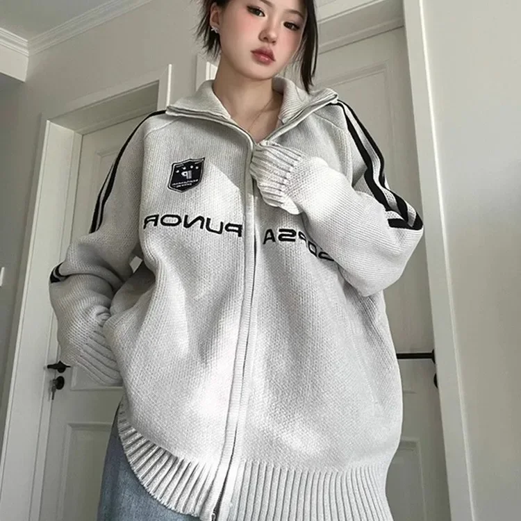 Винтажный повседневный вязаный топ в американском стиле с v-образным вырезом для