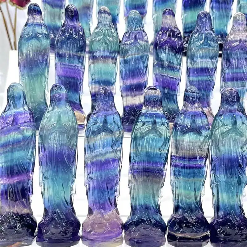 Натуральный флюорит радуги 10 см Дева Мария Иисус домашний декор Ручная работа
