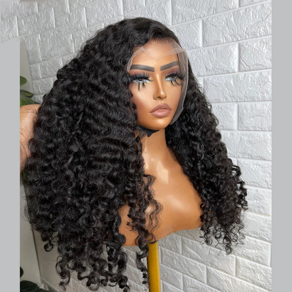 

Средней части, мягкий, 26 дюймов, длинный, 180 плотность, кудрявые, натуральные, черные, на шнуровке, передний парик для женщин, Детские волосы, п...