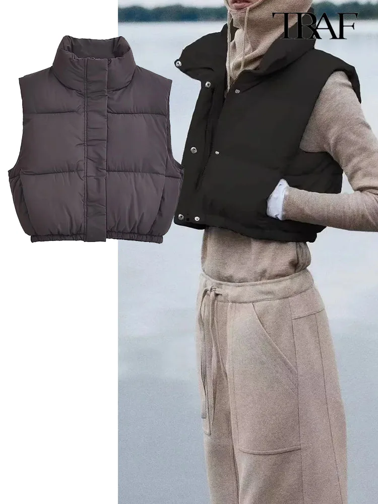 

Женский укороченный жилет на молнии, с высоким воротником