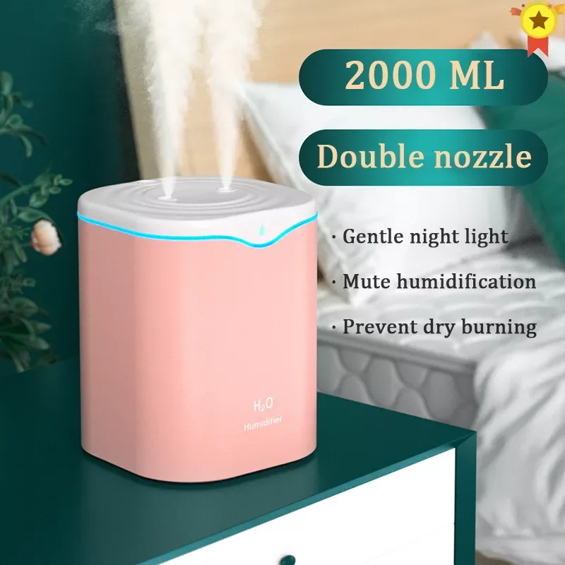 

Humidifier 2L Essential Oil Aroma Diffuser Double Nozzle With Coloful LED Light Ultrasonic Humidifiers Aromatherapy Diffuser