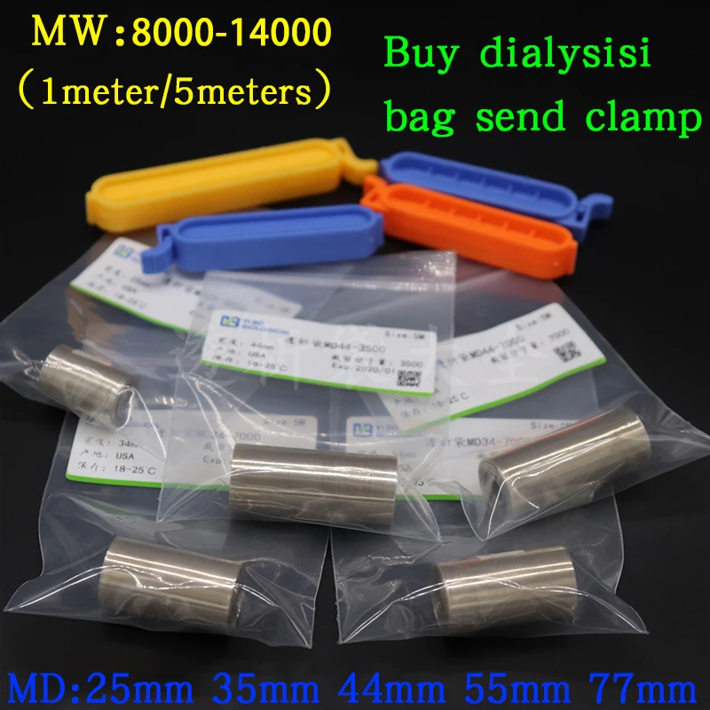 

1meter/5meters laboratory MW8000-14000 dialysis bag, MD25/34/44/55/77mm dialysis tube, Regenerated cellulose dialysis bag
