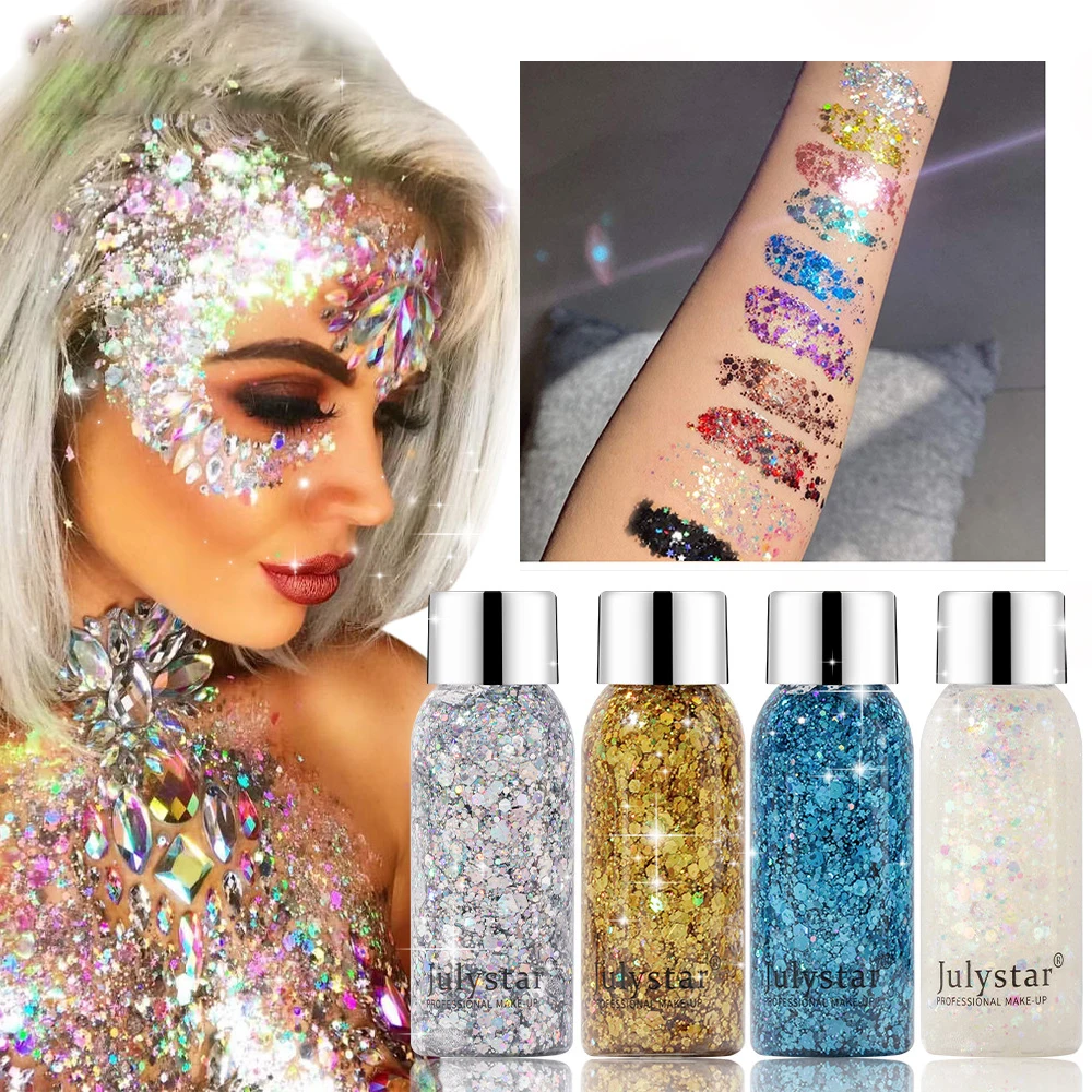 Liquid Glitter Eye Shadow Gel Pearlescent Sequins Pigment for Body Hair Face Shining Cream Bright Stage Makeup Party Flash Decor