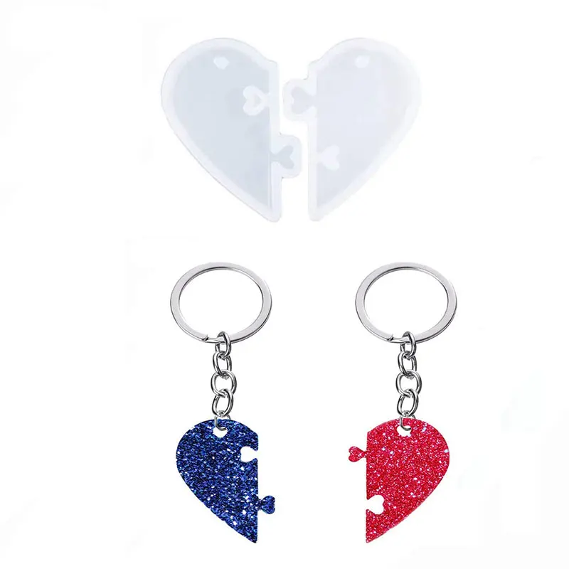 

1Pairs Heart Shape Silicone Mold Keychain Charms Epoxy Resin Molds Lovers Heart Shape Puzzle Pendant Casting Molds