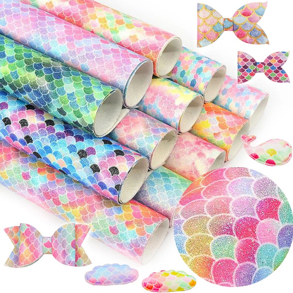 

Fabric Sheetsewing Mermaid Faux Pu Glitter Scale Pattern Gradient Colored Diy Materials Cloth Material Fake Upholstery Sheets